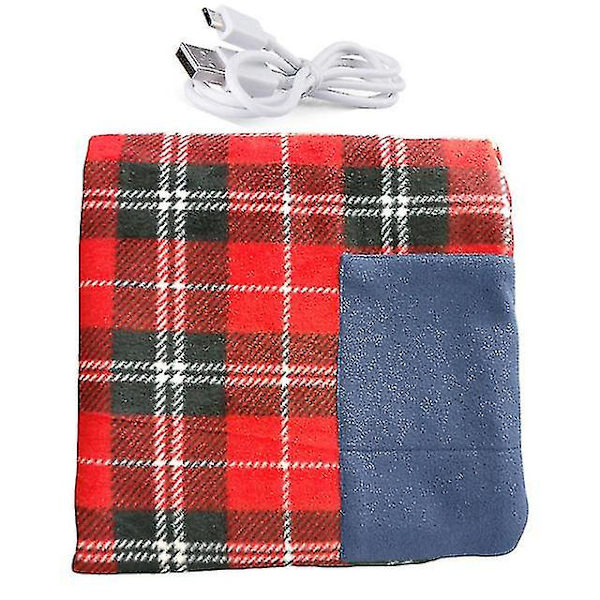 Bærbart USB elektrisk varmetæppe til bil, kontor, varmt tæppevarmer med lommer, vinterhjem, baby polyster tæppe 88x65cm red