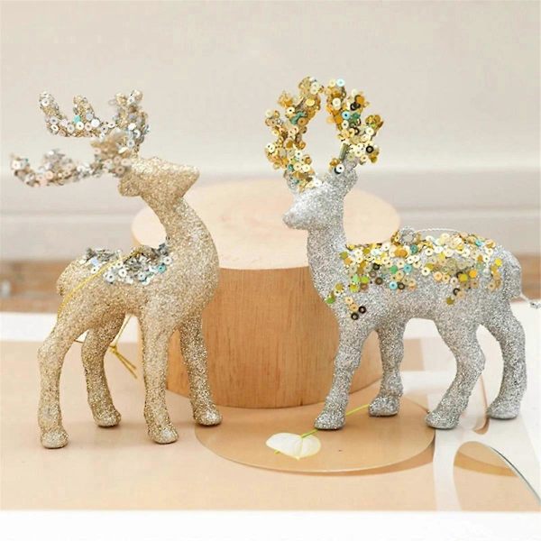3-delt juletrepynt glitter hjort ornamenter sølv