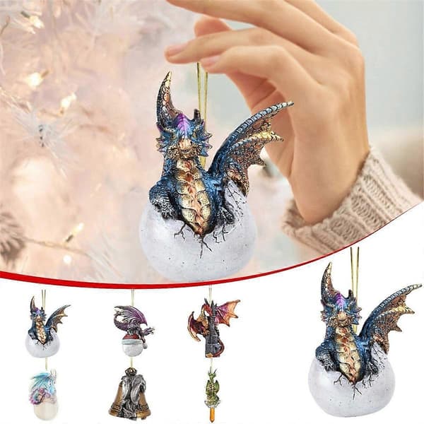 7 stk. juletre gotisk ornament drage statue tre dekorasjon