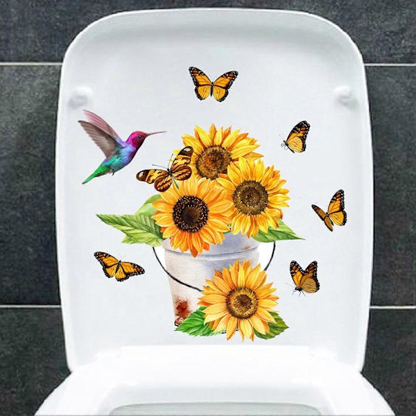 Auringonkukka Perhonen WC-tarra Irrotettava Itseliimautuva Vedenpitävä PVC Olohuone Kylpyhuone Seinätaide Kukka WC-kannen Koriste Tarra