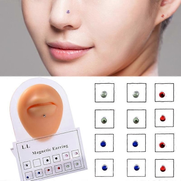 12 st Näsringar Magnet Icke Piercade Unisex Falska Piercingar Blandade Färger Läpp Öra Tragus Broskringar för Fest