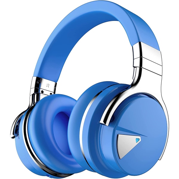 Aktivt brusreducerande hörlurar Bluetooth hörlurar med mikrofon Djup bas Trådlösa hörlurar över örat, bekväma proteinhörlurar, speltid Blue