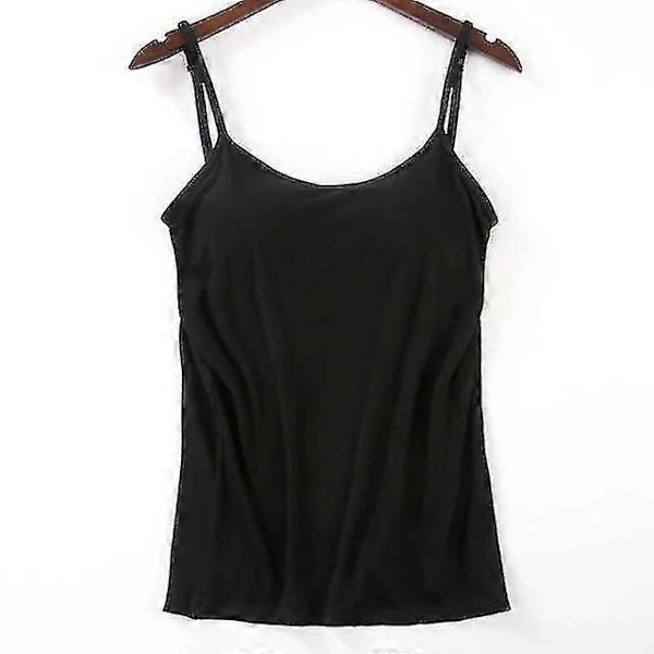 Dam Vadderad Mjuk Casual BH Linne Dam Spaghetti Cami Topp Väst Kvinnlig Camisole Med Inbyggd BH Black L