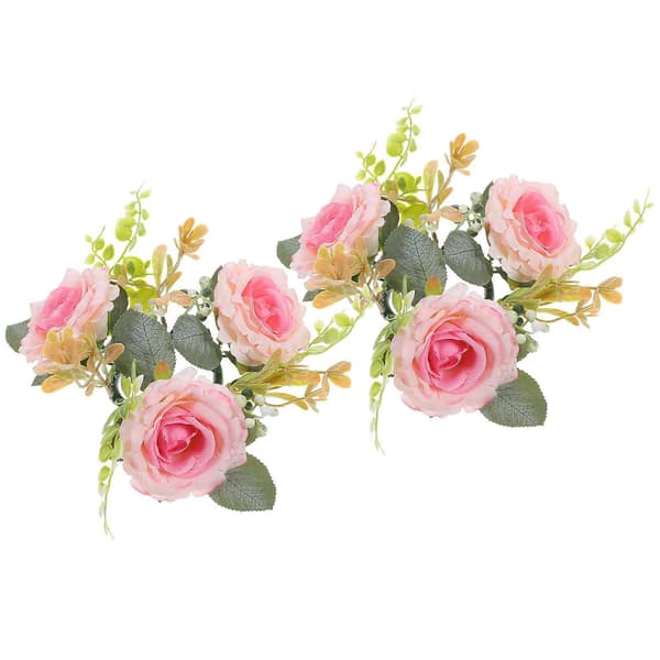 2 stk. Kunstig Blomsterkrans Lysring Orkan Lysestake Søylelys Krans