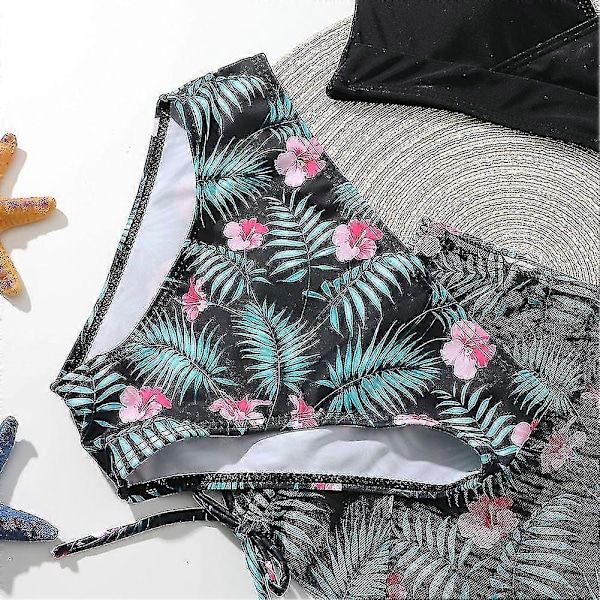 Sommar Tankini Set för Små Flickor, 3 Delar/set, Strand Surf Badkläder 8-12 År, Vadderad Bikini Baddräkt Set för Barn black 130
