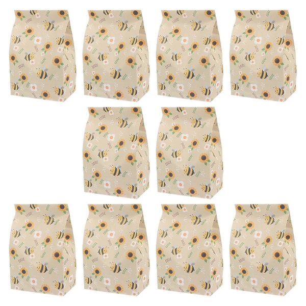 10 stk. Gavepapirsposer med honningbi-mønster, flad mund, emballageposer (assorterede farver)