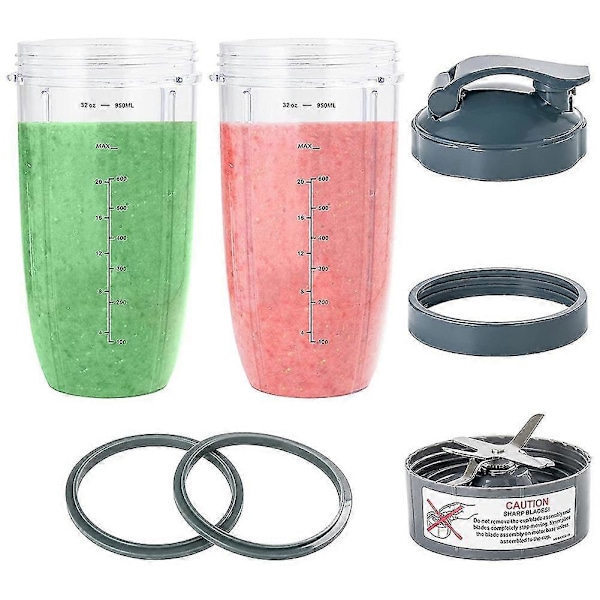 7 deler Nutribullet Blender Kopper & Bladutskiftningsssett 32Oz Stor Kopp Kompatibel for NutriBullet