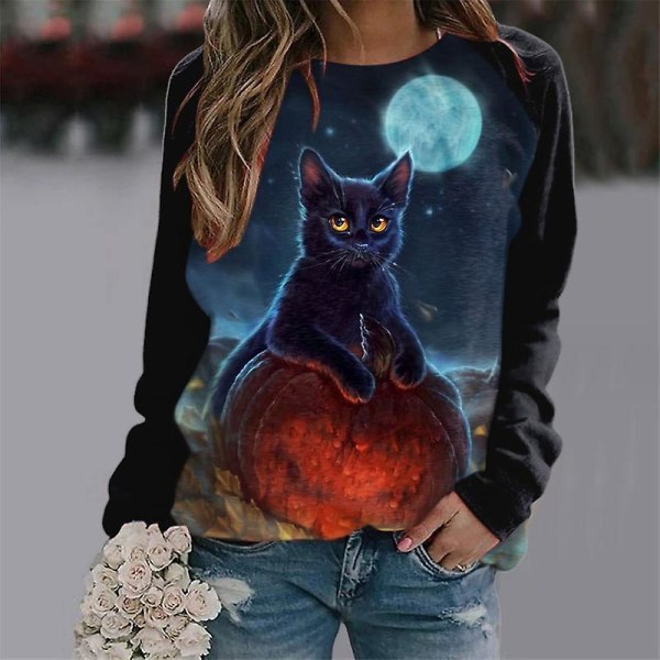 Høstmotegensere for kvinner Halloween Gresskaransikt Dansende Skjelett Skjorte Lang Ermet Genser Morsom Grafisk Overdel style 8 XL