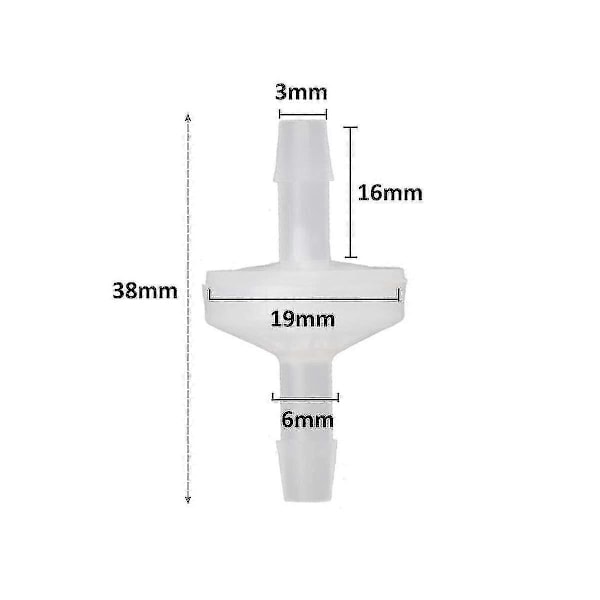 8 st 1/4 tum Backventil 6mm PVDF Envägsventil Inline Backventil