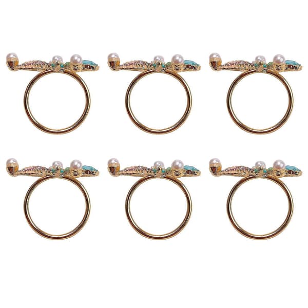 6 stk. Servietringe med Søstjerner, Perle Rhinestone Ocean Coastal Nautiske Servietringholdere Servietspænder