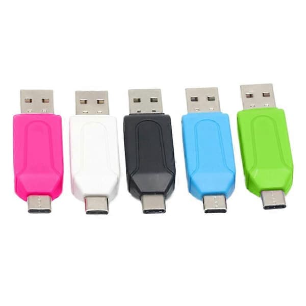 Kortlæser 2 i 1 Multifunktionel Højhastigheds Overførsel Driverfri Multi-systemer Multi-kort Skriver Universal Mini USB Type-C TF SD-Kortlæser Adapter