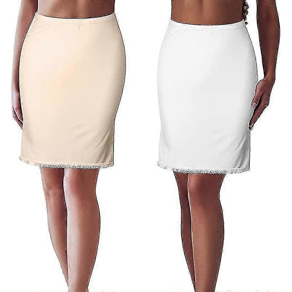 Halvunderkjol för damer, mjuk satinspets, kort silkesunderkjol, underkjol Khaki 2XL