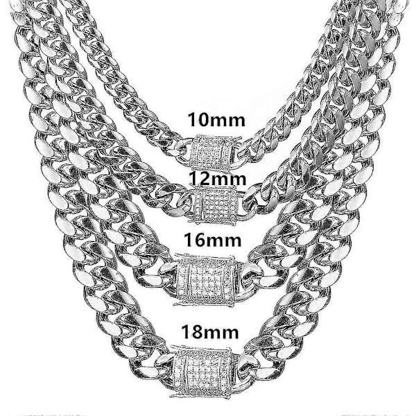 10-18mm Bred Kubansk Länk Halsband i Rostfritt Stål Tung Kedja För Herr Smycken 16mm 26inch