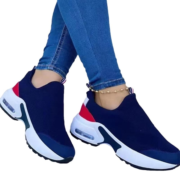 Dammode Casual Sneakers med tjock sula Sport Gym Löparskor Navy Blue 37