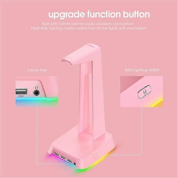 Rgb Gaming Hodetelefonstativ Datamaskin Headset Skrivebordsdisplayholder Lysende Logo Med 3 Usb Og 3.5