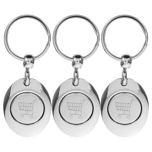 3 stk. Indkøbsvogn Token Nøglering Vogn Token Nøglering Metal Vogn Token Nøglering