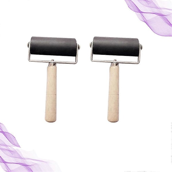 2 st 6 cm Färgstämplingsrulle Gummi Brayer Tryckeri Hantverksprojekt Verktyg (Svart)