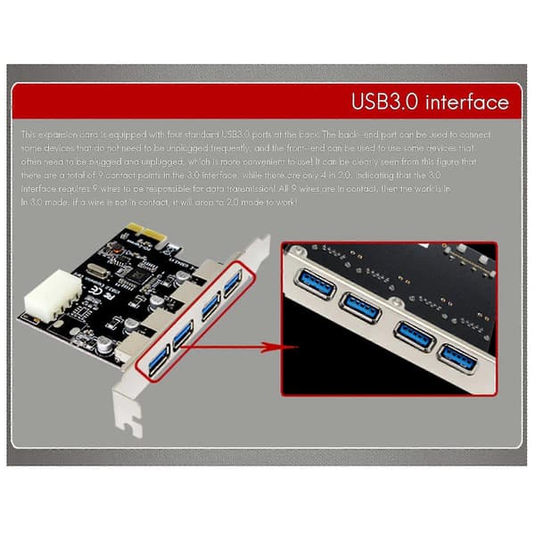 1 Sett 4 Port Pci-e Til Usb 3.0 Hub Pci Utvidelseskort Adapter 5 Gbps Hastighet For Stasjonær PC
