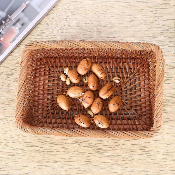 Vävd Rektangulär Korg i Wicker Frukt Te Bröd Picknick Box Kit Håll -