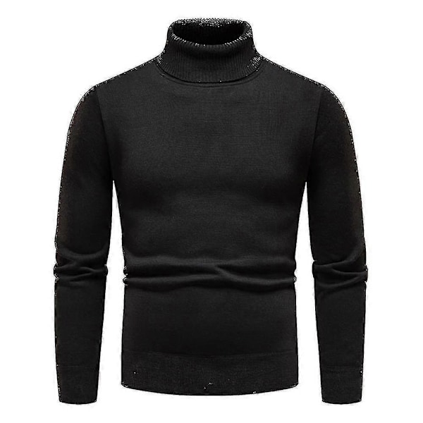 Herre Ensfarvet Rullekrave Basic Sweater Vinter Slim Fit Tyk Strik Varm Pullover Top Black 2XL