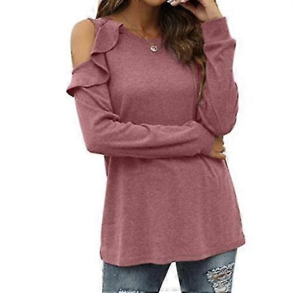 Dame Langærmet Afslappet Løs Skjorte, Strikket Off-the-shoulder Top Red M