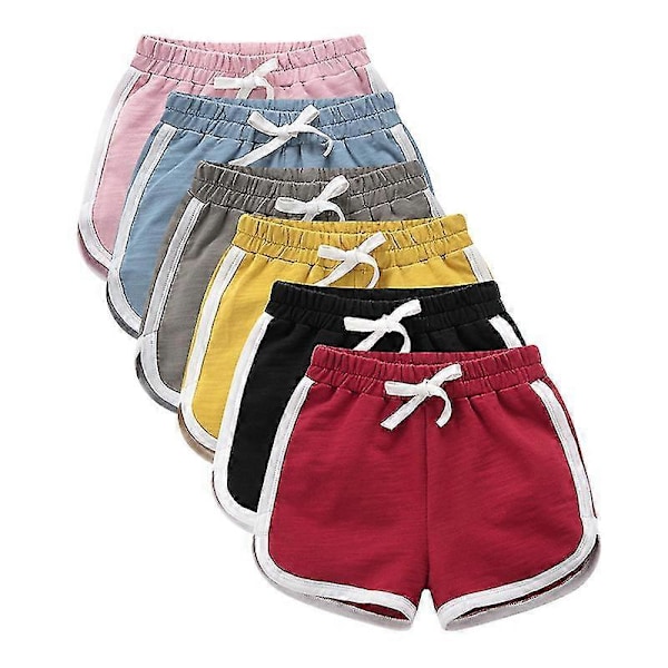 Pojkar Flickor 100% Bomull Sportshorts Sommar Kontrast Kantning Delfin Shorts Barn Atletisk Gym Kläder Red 6T