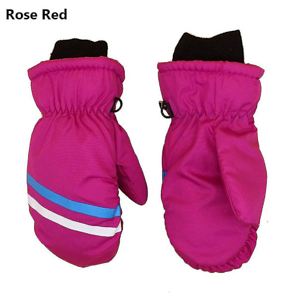 Lämpimät hiihtohanskat lapsille, talvi fleece vedenpitävät lämpimät lumilautailuhanskat 3 sormea hiihtoon ja lasketteluun Style2-rose red