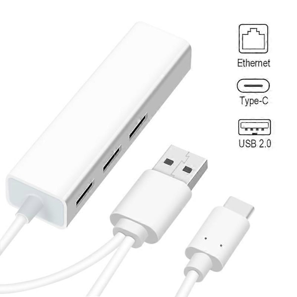 Kaksiporttinen USB Type-C 3 USB2.0 -porttia RJ45 Lan -verkkokortti Ethernet-sovitin Hub