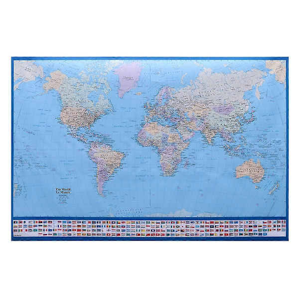 Stor Världskarta Poster Dekorativ Världskarta Väggmålning - 60 x 90 cm - Full Laminering för Hemmakontor Skola