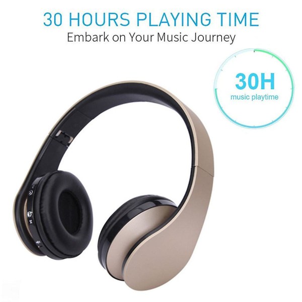 Bluetooth hörlurar Trådlösa, Over Ear-headset med mikrofon, hopfällbara och lätta, Mp3-läge och FM-radio för mobiltelefoner Laptop-tv Gold
