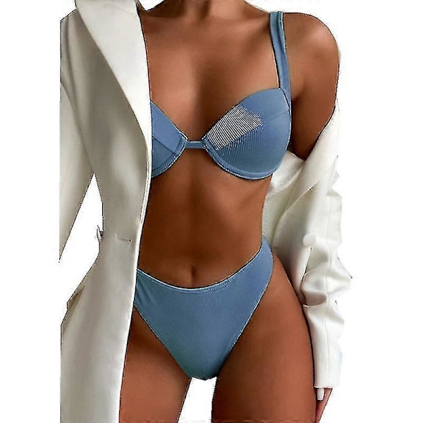 Naisten bikinit uimapuvut peitekolmio bikinisetit seksikkäät ranta-asut kaksiosaiset uimapuvut yksivärinen DARK BLUE M