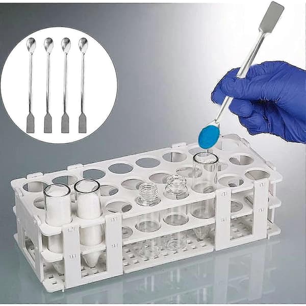 Laboratorieskje av rustfritt stål, 10 stk, dobbeltsidet, mini-laboratoriespatel for prøvetaking av reagenser