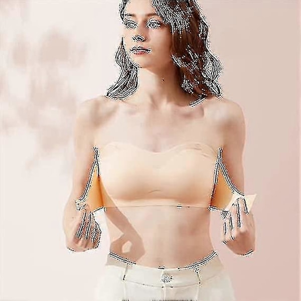 Naisten olkaimeton etukiinnitteinen nostoliivi, langaton liukumaton näkymätön push-up bandeau Beige XL