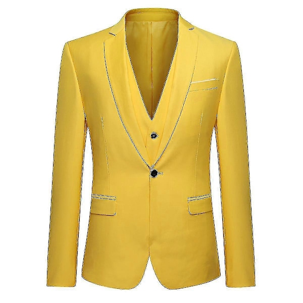 Miesten Puku Business Casual 3-osainen Puku Bleiseri Housut Liivi 9 Väriä Yellow XS