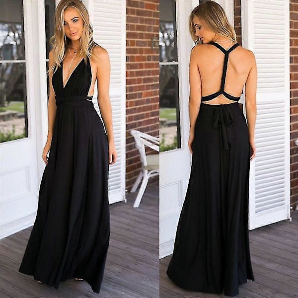 Kvinners Aften Multi Way Wrap Brudepike Formell Lang Maxi Kjole Ysm2035 Black L