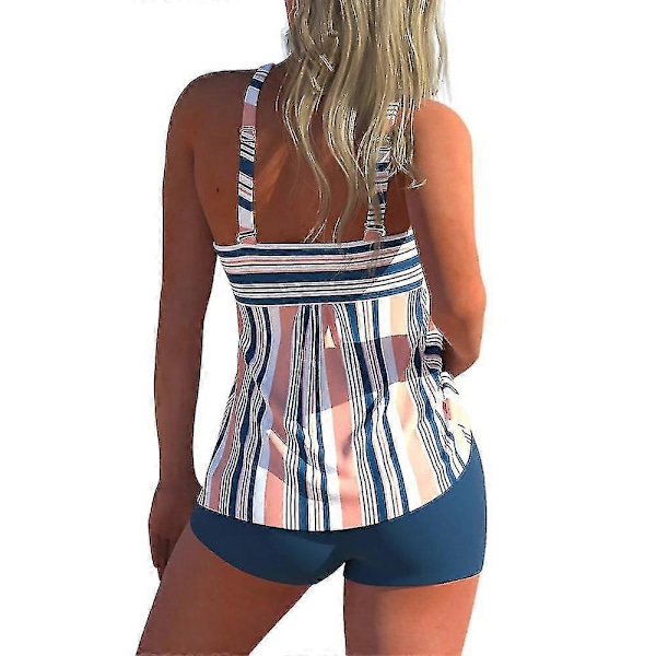 Randig Tankini Bikini Set för Damer med Push Up och Vaddering Blue 4XL