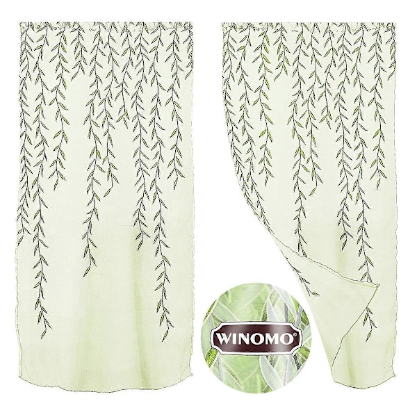 WINOMO Transparent Tygfönster Skir Fönstergardin Elegant Voilegardin med Flätmönster för Sovrum Vardagsrum - 100x200cm (Grön)