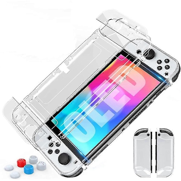 Docking-kompatibelt etui til Switch OLED-model, klart PC-beskyttelsesetui med tommelfingergreb til Switch OLED