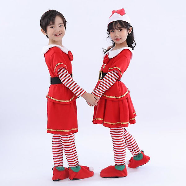 Barn Jul Cosplay Tomtedräkt Baby Juloutfit 5 Delars Set Klänning/byxor+toppar+hatt+skoskydd+bälte För Pojkar Flickor Boy 110