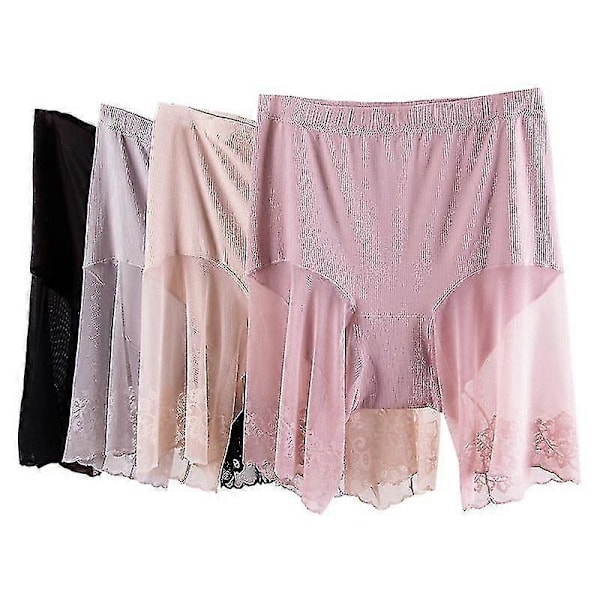 Slipshorts för kvinnor under klänning, sömlösa släta underkläder spets lår trosor säkerhetsshorts shorts under kjol A Black XL 60kg-80kg