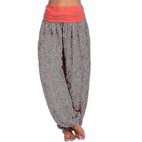 Bohemiska Haremsbyxor för Kvinnor med Paiey-tryck, Gypsy Ali Baba Yoga Palazzo, Lösa Hippiebyxor, Bloomers med Smockresår i Midjan Red L