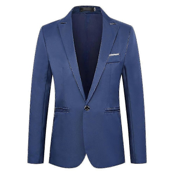 Miesten yksivärinen yksinappinen bleiseritakki lovikauluksella, bisnespuku Royal Blue 3XL