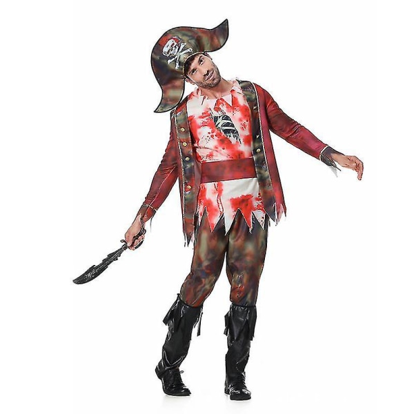 Halloween Pirate Captain Cosplay Kostym Kostymer för män Karneval Scen Spel Blood Pirate Rollspel Outfits Julfestklänning Hög kvalitet L