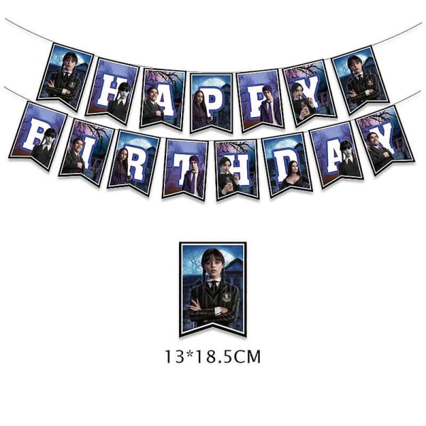 Onsdag Addams Bursdagsparty Dekorasjonsbanner Ballong Servise Festlig Arrangement Forbruksvarer Hjemmedekor Kopper Bakgrunn 1pcs banner8