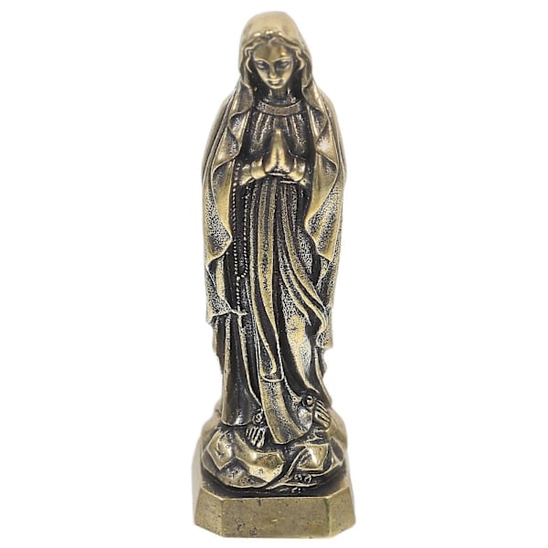 Retro Mässing Jungfru Maria Staty Miniatyr Katolsk Gudinna Skulptur Heminredning Skrivbord Mässing Ornament Religiös Mässingsstaty