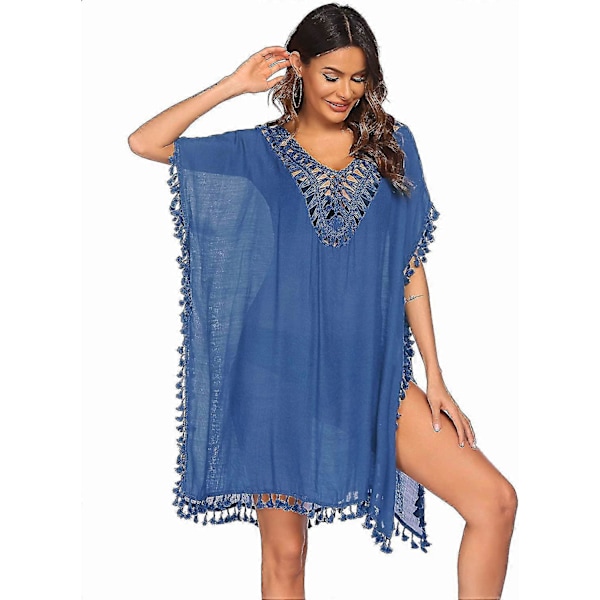 Badedragt Cover Up Dame Badedragt Kjole Plus Size Sexet Bikini Strand Tunika Top Sommer B snorkeL Blue L