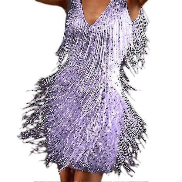 Julekjole til kvinder med frynser, sexet fjer-kvast mini kjole purple L