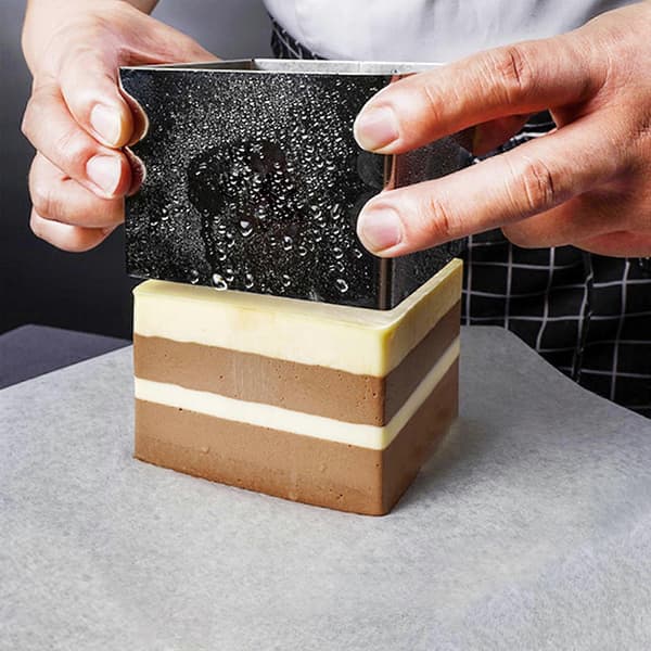 Firkantet Mousseform Rustfrit Stål Kagering Mousse Skærer Kageform Dessertring Konditorform Bageværktøj (Sølv 10 cm)