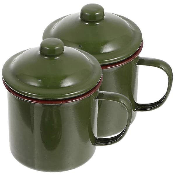 2 st Emalj Vattenkoppar Kaffemuggar Hushålls Juicekopp med Lock Utomhus Campingkopp