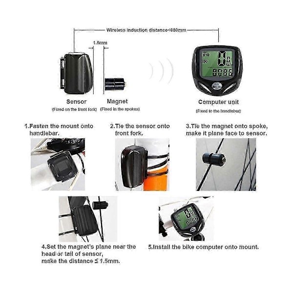 Sykkel Trådløs Vanntett Magnet Sensor Sykkel Speedometer Digitalt Kilometerstand Multifunksjonell Sykk
